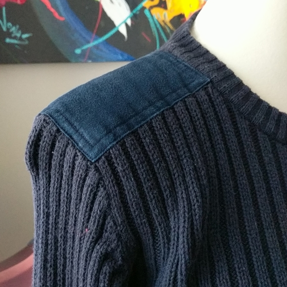 Vintage mid 80s Polo Jeans Co navy sweater with elbow and shoulder pads - Picture 5 of 6